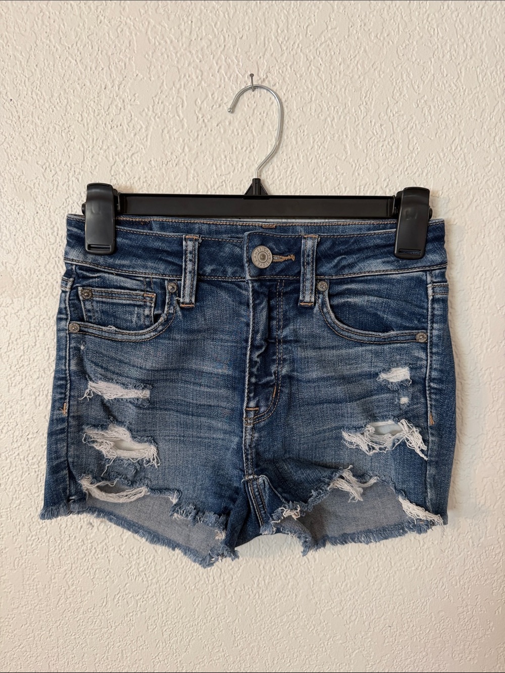 American Eagle Outfitters Distressed Dark Blue Denim Shorts